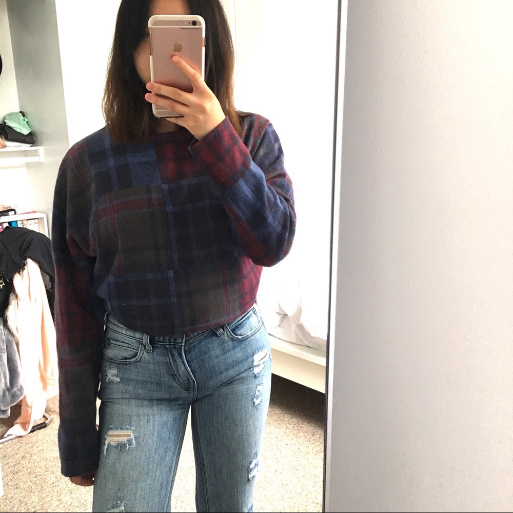 Topshop plaid crop sweater